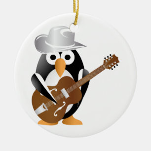 Penguin gitarist keramisch ornament