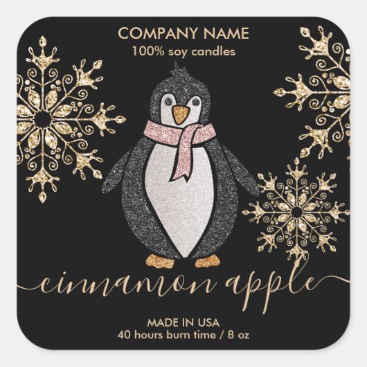 Penguin Glitter Kerstwinter Vierkante Sticker (Voorkant)