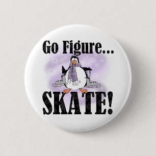 Penguin Go Schaats afbeelding Ronde Button 5,7 Cm
