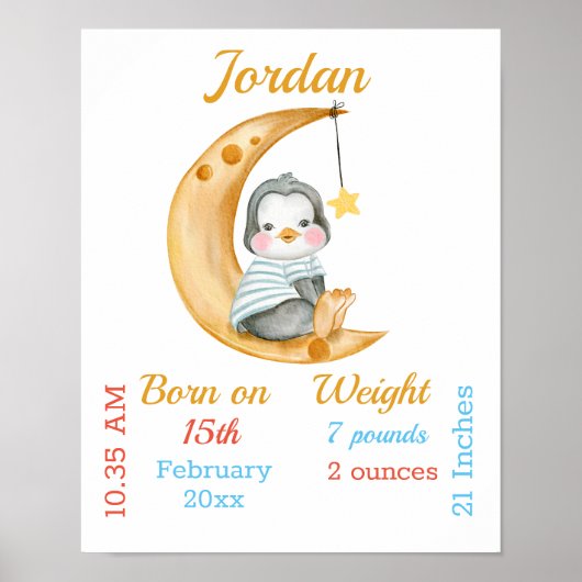 Penguin Half Moon Baby Stats Poster (Voorkant)
