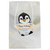 Penguin Happy Birthday Medium Cadeauzakje (Voorkant)