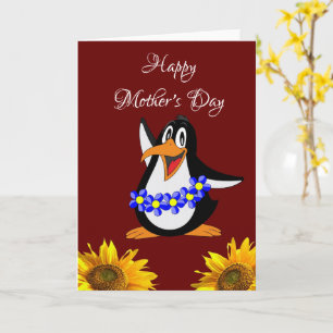 Penguin Happy Moederdag Gevouwen Wenskaart Kaart