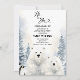 Penguin He or She Evergreen Winter Gender Reveal Kaart