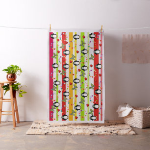 Penguin Hearts Floral Stripe Butterfly Fabric Stof