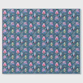 Penguin Holiday Crew Pattern Blue Wrapping Paper Cadeaupapier (Vlak)