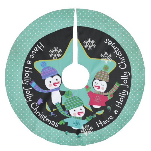 Penguin Holly Jolly 4 Holiday Tree Skirt Kerstboom Rok (Voorkant)