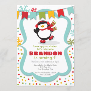 Penguin Ice Schaats Winter Birthday Party Invitati Kaart