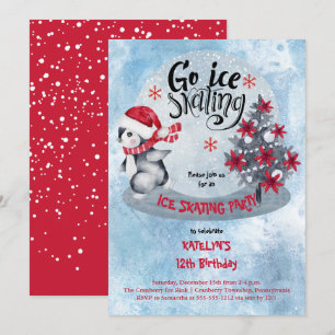 Penguin Ice Skating Holiday 12e verjaardag Kaart