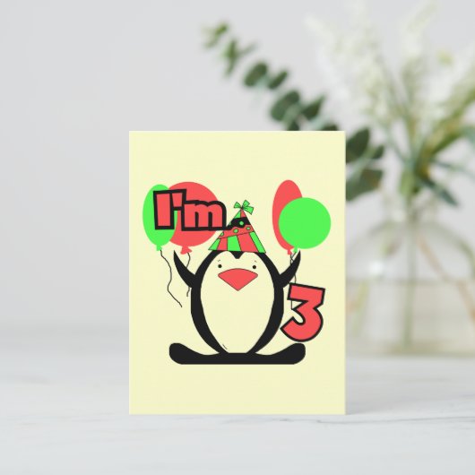 Penguin Ik ben 3 Verjaardag Tshirts en Geschenken Briefkaart (Staand voorkant)
