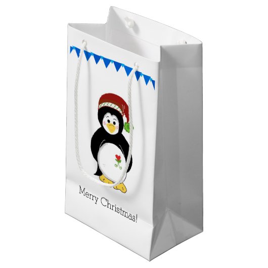 Penguin in a Santa Hat Klein Cadeauzakje (Voorkant Gekanteld)