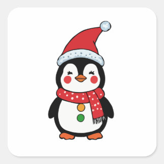 Penguin in a Santa Hat Vierkante Sticker
