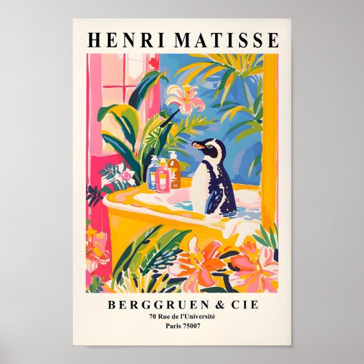 Penguin in bad Poster, Matisse Art Print, Roze Poster (Voorkant)
