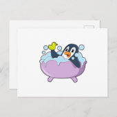 Penguin in Bathtub met Duck Briefkaart (Voorkant / Achterkant)