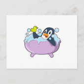 Penguin in Bathtub met Duck Briefkaart (Voorkant)