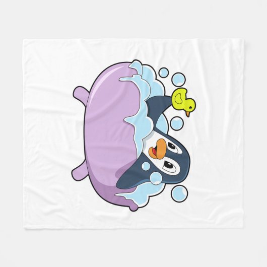 Penguin in Bathtub met Duck Fleece Deken (Voorkant (Horizontaal))
