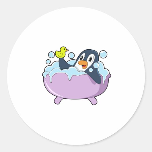 Penguin in Bathtub met Duck Ronde Sticker (Voorkant)