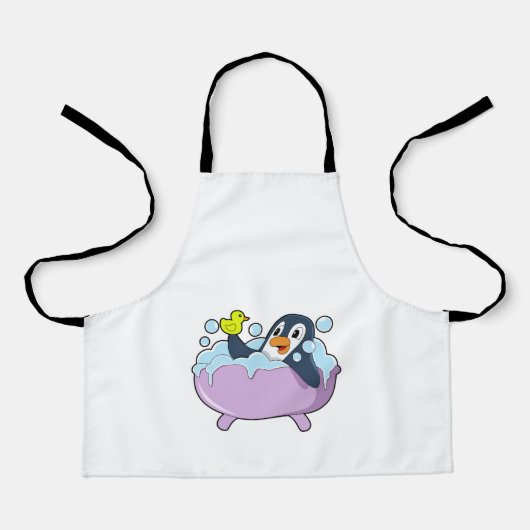 Penguin in Bathtub met Duck Schort (Voorkant)