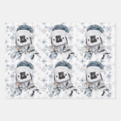 Penguin in Santa Hat Snowflakes Pattern Kerstmis Inpakpapier Vel (Voorkant)