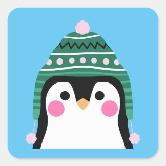 Penguin in Winter Tuque Vierkante Sticker