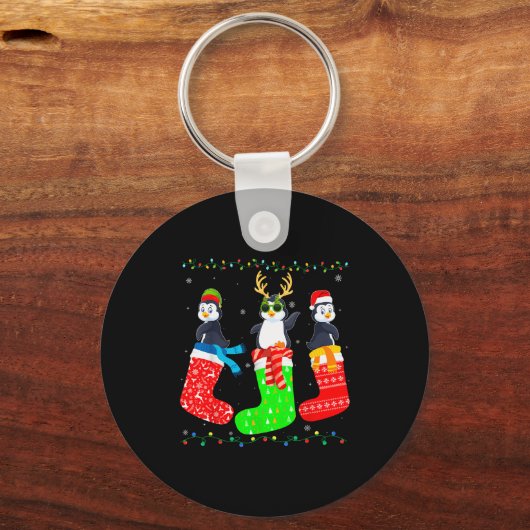 Penguin In Xmas Socks Funny Holiday Ugly Sweater C Sleutelhanger (Voorkant)