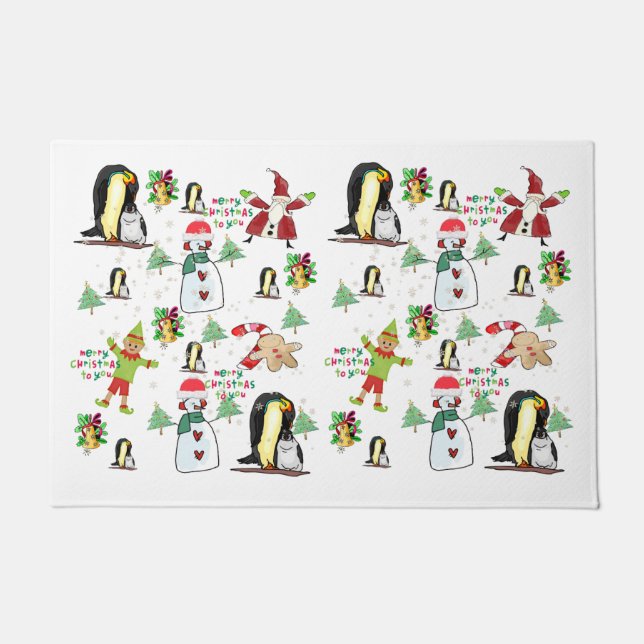 Penguin KerstMatt Doormat Deurmat (Voorkant)