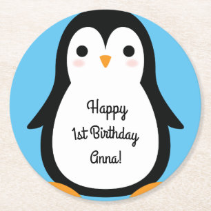 Penguin Kind Birthday Party Cute Winter Ronde Kartonnen Onderzetter