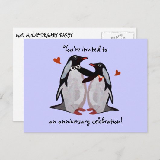 Penguin Liefde 25e Verjaardag Postkaarten Uitnodiging Briefkaart (Voorkant / Achterkant)