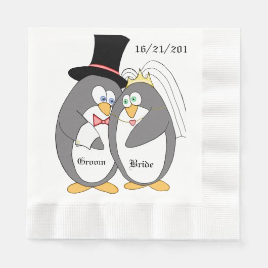 Penguin liefde gepersonaliseerde bruiloft servette servetten (Voorkant)