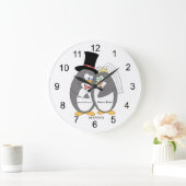 Penguin Love Mariage personnalisé Horloge (Maison)