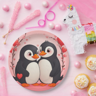 Penguin Love Paper Plates Papieren Bordje