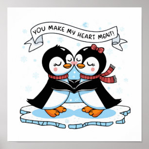 Penguin Love: Schattige 'Heart Melting' Couple Art Poster