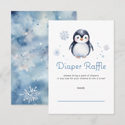 Penguin Luier Raffle Kaart – Winterthema (Voorkant / Achterkant)