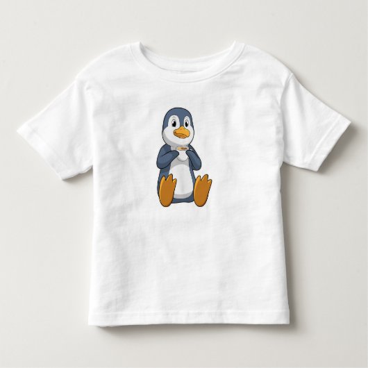 Penguin met Coffee Cup Kinder Shirts (Voorkant)