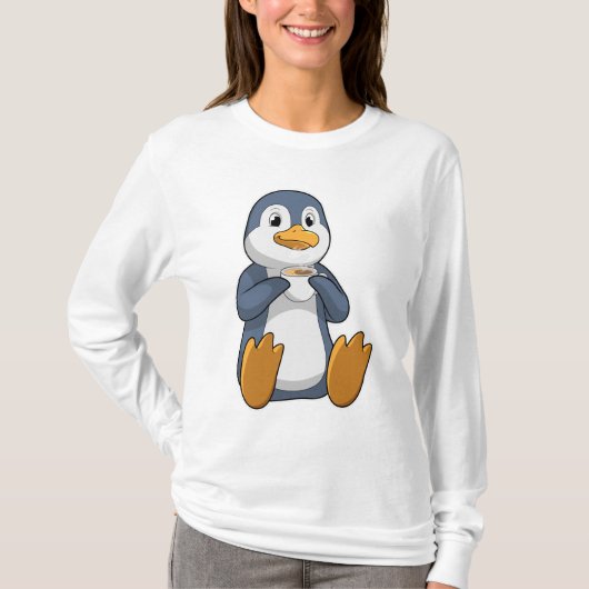 Penguin met Coffee Cup T-shirt (Voorkant)