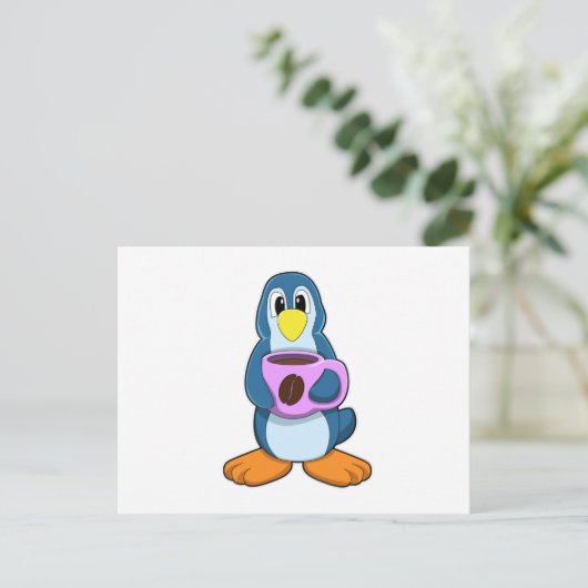 Penguin met Cup Briefkaart (Staand voorkant)