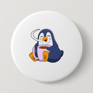 Penguin met Cup Ronde Button 7,6 Cm