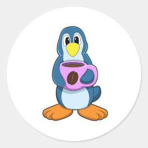 Penguin met Cup Ronde Sticker