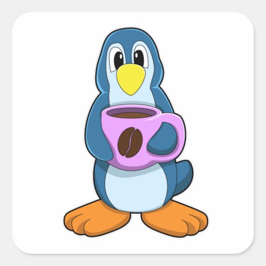 Penguin met Cup Vierkante Sticker (Voorkant)