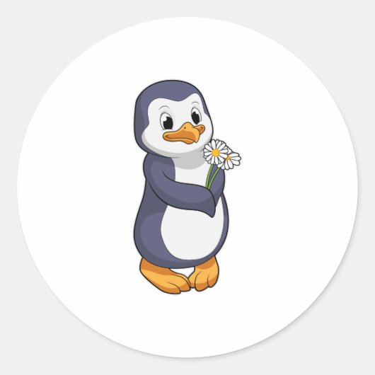 Penguin met Daisy Ronde Sticker (Voorkant)