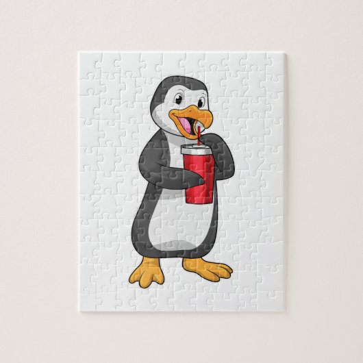 Penguin met Drink bekertje met stro Legpuzzel (Verticaal)