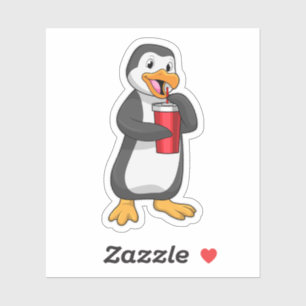 Penguin met Drink bekertje met stro Sticker