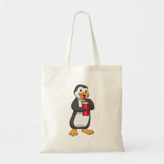Penguin met Drink bekertje met stro Tote Bag (Voorkant)