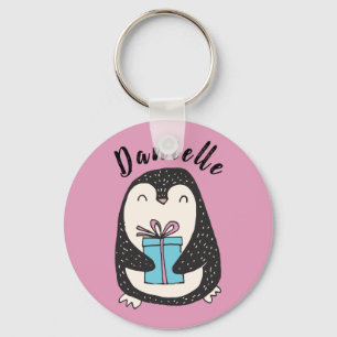 Penguin met een Cadeau Persoonlijke PInk Sleutelhanger