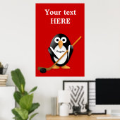 Penguin met een hockeystick poster (Thuiskantoor)
