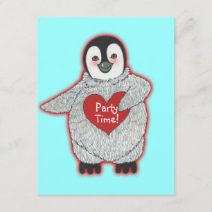 Penguin met Heart Birthday Party Invitation Kaart