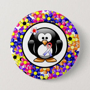 Penguin met rode, witte en blauwe lint ronde button 7,6 cm
