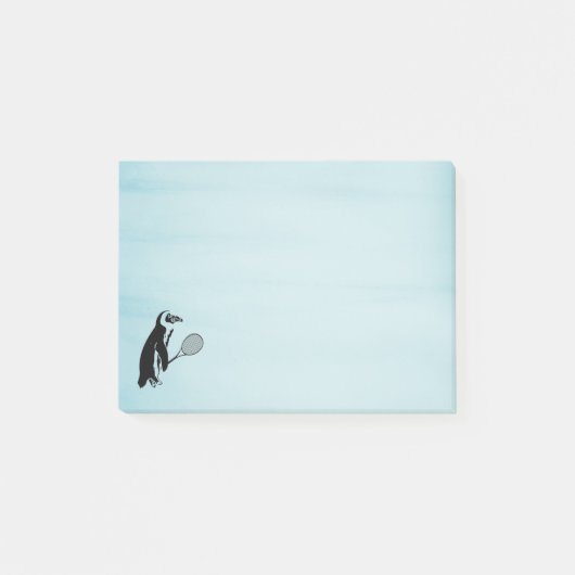Penguin met Tennis Racket op blauwe achtergrond Post-it® Notes (Voorkant)