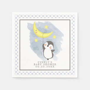 Penguin Moon Waterverf Baby shower Napkins Servet