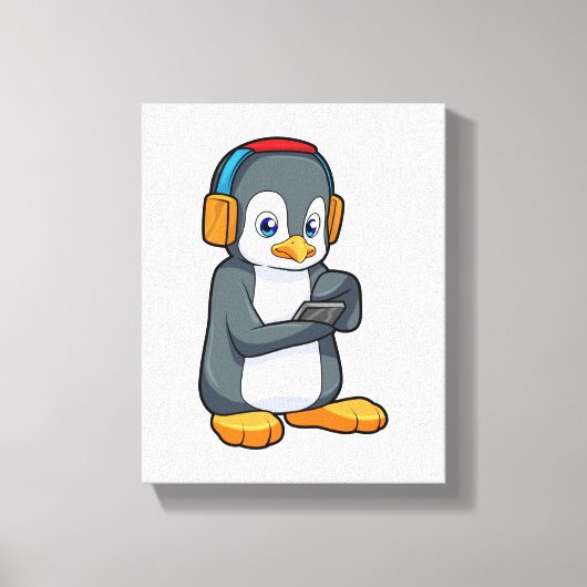 Penguin Music-hoofdtelefoon Canvas Afdruk (Voorkant)