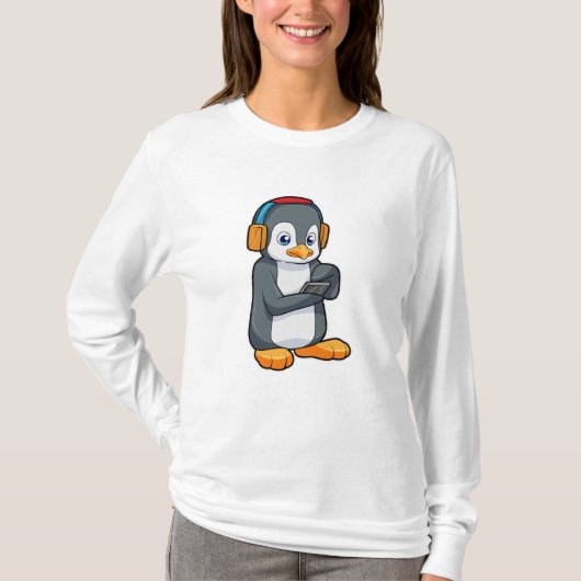 Penguin Music-hoofdtelefoon T-shirt (Voorkant)